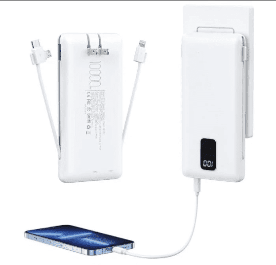 Vowella 10000mAh Portable Charger Power Bank with Built-in Cables & AC ...
