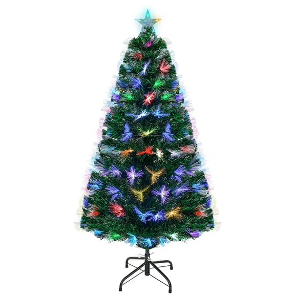 Vowella 4FT Pre-Lit Fiber Optic Christmas Tree with Auto-Color Changing Lights (7 Colors), Includes Metal Stand & Star Topper for Home Holiday Decor