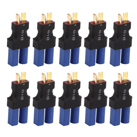 Vowen 10 Pcs EC5 Female to T Male Adapter, Rubber Plastic Copper Connector Plug for RC Boat Airplane Car Models, Blue and Black, 0.4 x 0.8 x 1.9 Inches