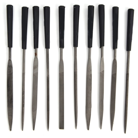 Vowen 10-Piece Mini Hand File Set, 0.12 x 5.51 Inches (3 x 140 mm) Carbon Steel Diamond Grit Single Sided Precision Detail Files with Non-Slip Rubber Handle for Smoothing Metal and Miniatures