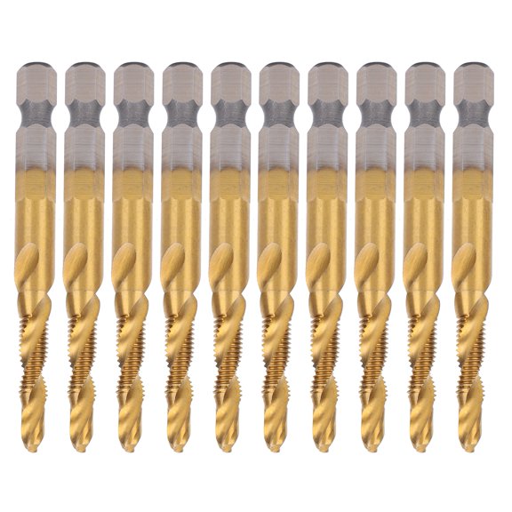 Vowen 10Pcs M5 Tap Drill Bits Set, 6542 HSS Titanium Coated Combination Drill and Tap Tool with 6.1mm (0.24 in) Bit Diameter, 2.7 in (68mm) Total Length, Hex Square Shank for Metal Tapping