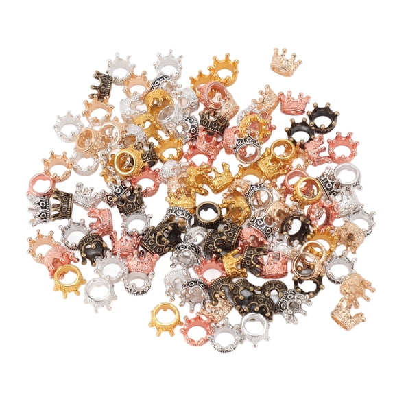 Vowen 120Pcs Beard Beads Alloy Mini Crown Shaped Vintage Tibetan Style Braiding Beads for Hair DIY Jewelry Making