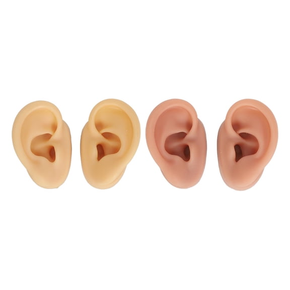 Vowen 2 Pairs 3D Silicone Ear Model Soft Flexible Left Right Ear Simulated Fake Model Practice Tool for Teaching Jewelry Display Dark and Light Skin Color