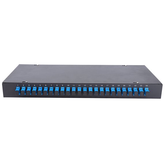 Vowen 24 Port Optical Fiber Terminal Box Rack Mount Fiber Patch Panel with SC Connector, Cold-Rolled Steel Network Enclosure for Wall or Rack Installation, Black, 17.1 x 8 x 1.7 Inches