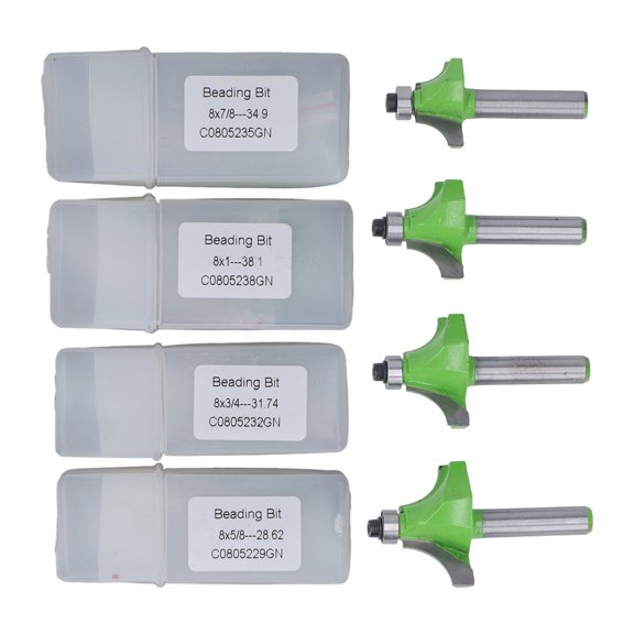 Vowen 4 Pcs Roundover Router Bit Set 8mm Shank 5/8 3/4 7/8 1 Inch Radius High Hardness Tungsten Steel Alloy Corner Rounding Edge Forming Woodworking Tool