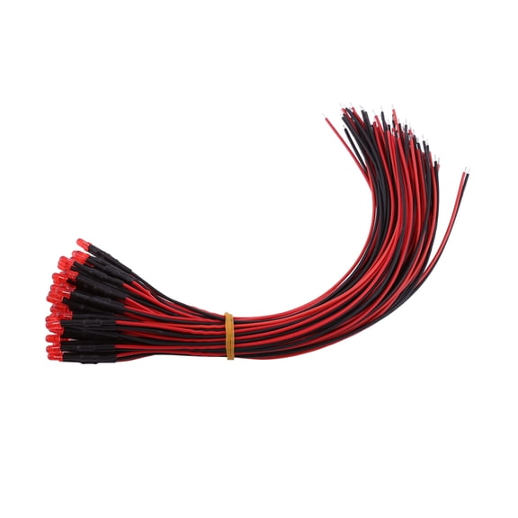Vowen 50 Pcs Pre Wired Diffused LED Diodes, 3mm Red Light, 20cm Wire Length, 9V to 12V Forward Voltage, Perfect for Hobby Lighting, Car, Boat, Toys, and DIY Computing