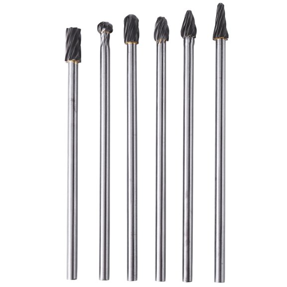 Vowen 6-Piece Tungsten Carbide Aluminum Rotary Burr Set, 6mm Shank, 10mm Cutting Diameter, Power Rotary Tool Accessories for Carving, Shaping, and Material Removal