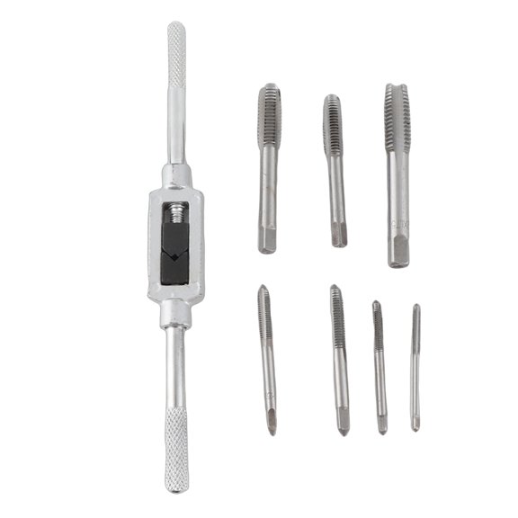 Vowen 8-Piece Adjustable Tap Wrench and Metric Thread Hand Tap Set M3 M4 M5 M6 M8 M10 M12 Straight Flute Tapping Tool Kit for Threading Operation Aluminum Plastic Wood Soft Metal Processing