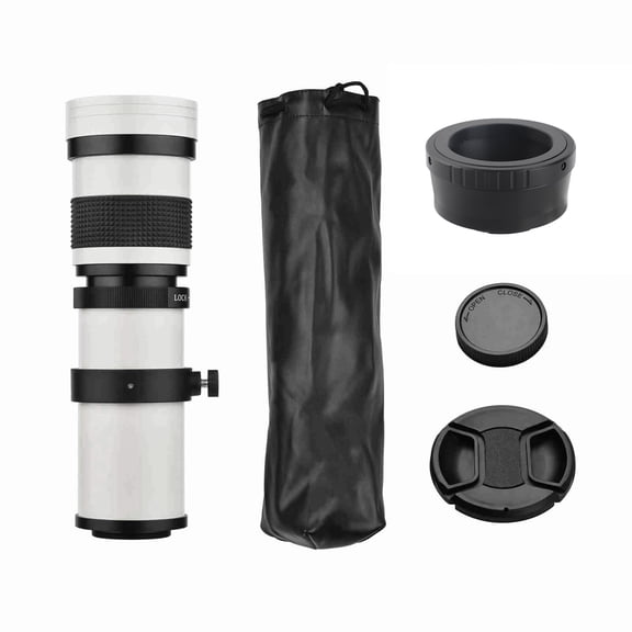 Vowen Camera MF Super Telephoto Zoom Lens F/8.3-16 420-800mm T2 Mount with M4/3 Adapter Ring White