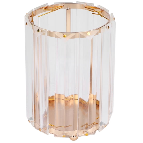 Vowen Cosmetic Brush Holder Transparent Glass Round Decorative Desktop Pen Storage Organizer BoxGold