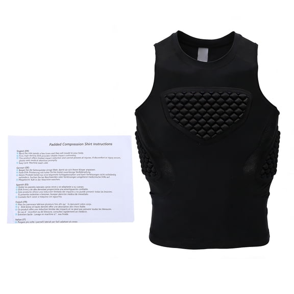 Vowen Padded Compression Chest Protector Sleeveless Rib Sternum Guard Vest for Baseball Softball Lacrosse 13-14Y, Black