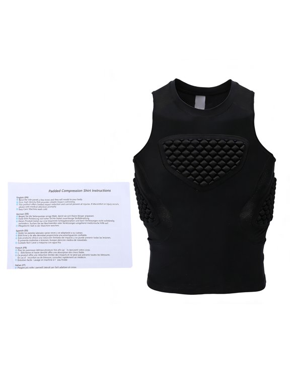 Padded Compression Chest Protector Sleeveless Rib Sternum Guard Vest for Baseball Softball Lacrosse 13-14Y, Black
