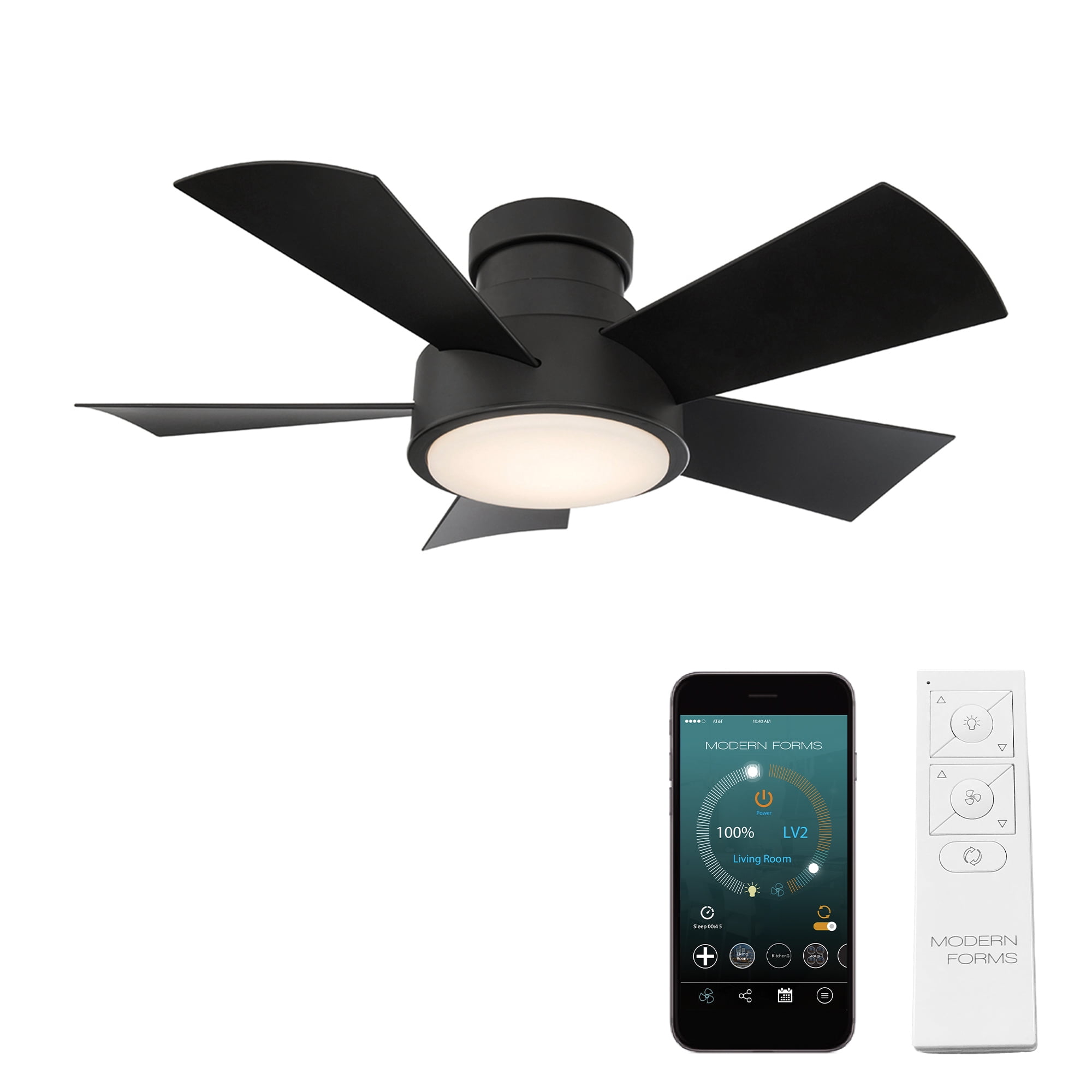 Vox Indoor and Outdoor 5-Blade 38in Smart Flush Mount Ceiling Fan in Matte Black with 3000K LED Light Kit and Remote Control