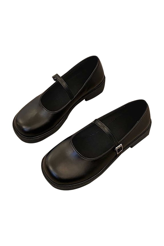 Women‘s Chun𝗄y Platform 𝖫oafers - Mary-Jane Style Round Toe Shoes with Buckle Strap, Mid Heel Casual Flats for Women