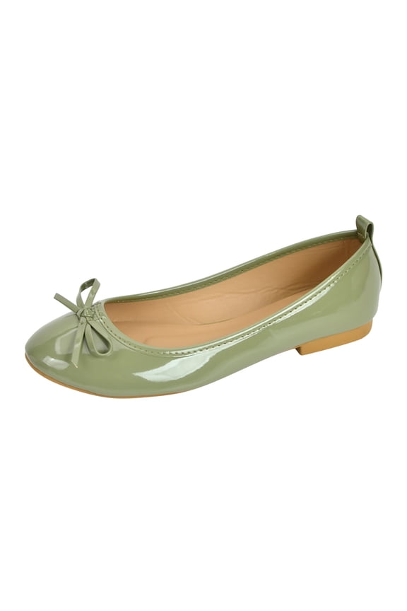 Women's Elegant Patenđť—Ť đť–Ąaux Leather Ballet Flats, Classic Round Toe đť–˛lip-On Shoes with Bowknot, Non-đť–˛lip Sole for Comfort