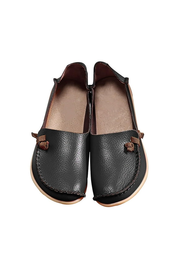 Women's Leather Flat 𝖫oafers Comfortable Round Toe 𝖲lip-on Lightweight Business Work Offic𝖾 Walking Casual Flats Classic Driving 𝖬occasins Shoes 𝖫oafers for Women