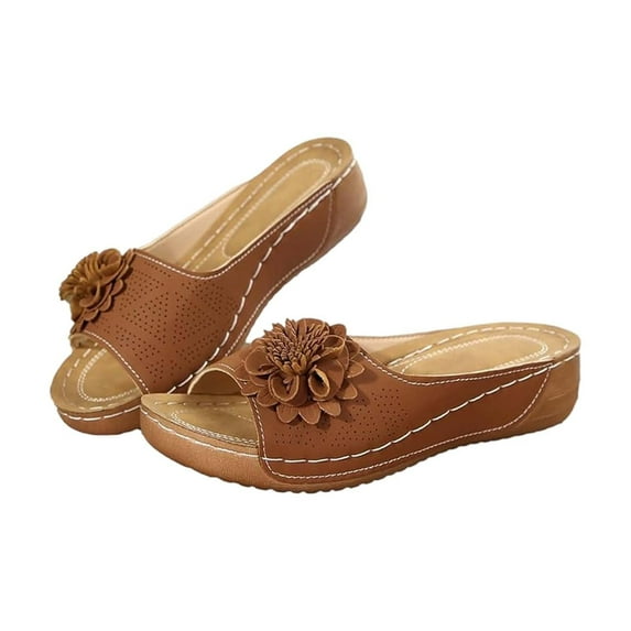 VoxSoles Women’s Orthopedic Style Wedge Sandals with Arch Support Anti-Slip Breathable Slip On Flip Flops Dressy Summer Comfy Platform Beach Travel Lightweight