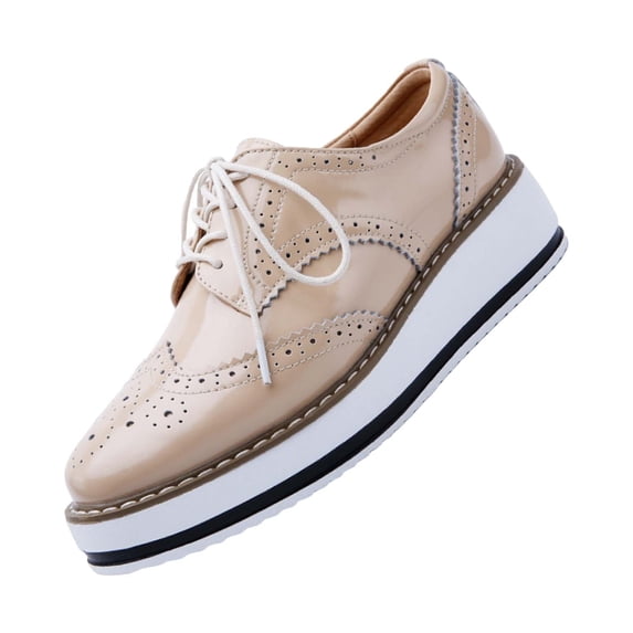 VoxSoles Women's Platform Heels Wedgš¾ Lace-Up š®xfords Pumps Retro Wingtip High Heels Round Toe British Style Leisure Sneaker Shoes