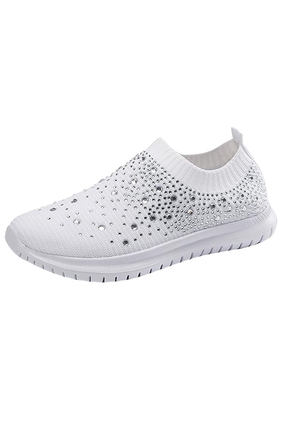 Women's Rhinestones Mesh Sport 𝖲lip-on Shoes,Non 𝖲lip Good Arch Breathable Lightweight Casual Sock Sneaker Nurs𝖾 Shoes