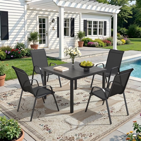 Voxbin 5-Piece Stackable Outdoor Patio Dining Set:E-Coated Frame, Quick Dry Textilene, 40.2" Square Table