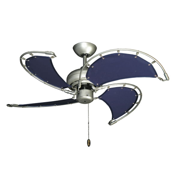 Voyage 40 in. Indoor/Outdoor Brushed Nickel Ceiling Fan with Blue Fabric Blades
