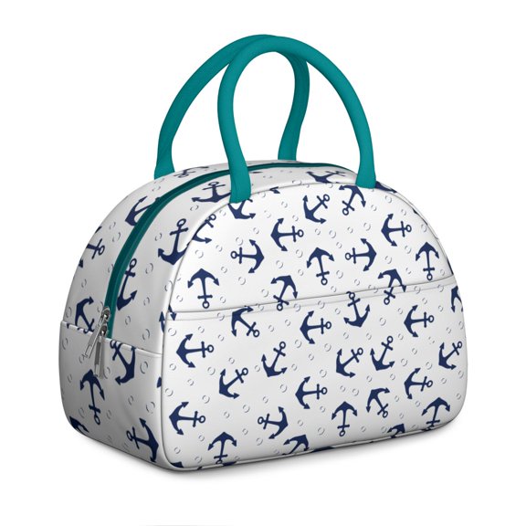 Voyage-Inspired Lunch Bag with Helm, Lighthouse, and Ocean Print, Nautical Coastal Theme Leakproof Tote for Office Women and Summer Outings