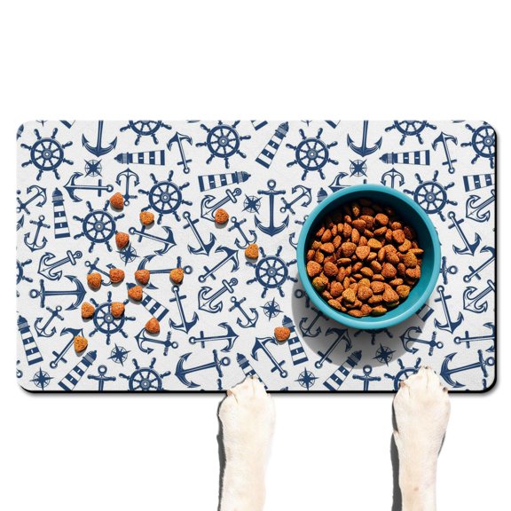 Voyage Ship Boat Anchor Dog Food Mat – Nautical Marine Pet Feeding Mat 17x30, Non-Slip, Absorbent, Quick Dry, , Easy Clean
