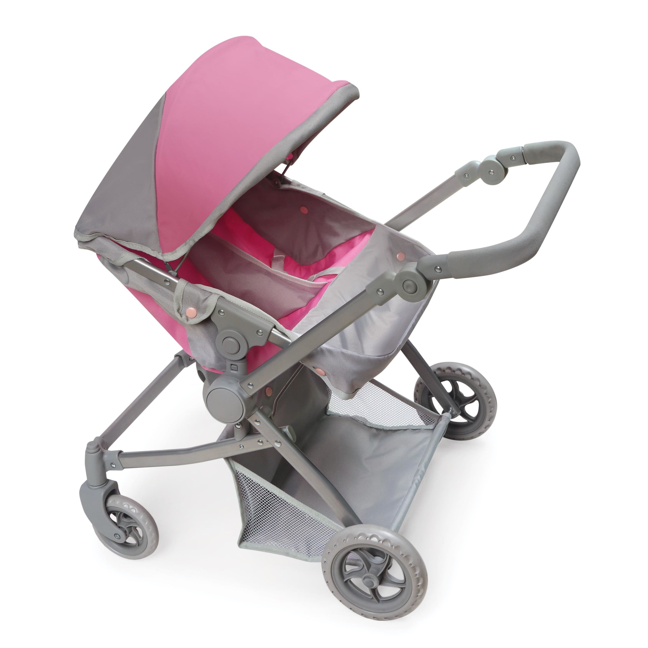 Voyage Twin Carriage Doll Stroller with Gray and Pink Fabric