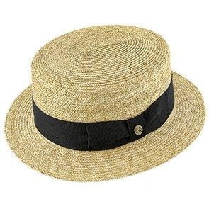 Voyage - Walrus Hats Natural Straw Boater Lightweight Summer Skimmer Hat with Flat Crown, Ribbon Band, and Cotton Sweatband – H7006
