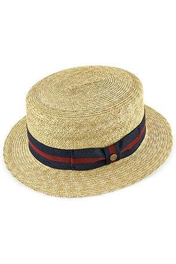 Voyage - Walrus Hats Natural Straw Boater Lightweight Summer Skimmer Hat with Flat Crown, Ribbon Band, and Cotton Sweatband – H7006