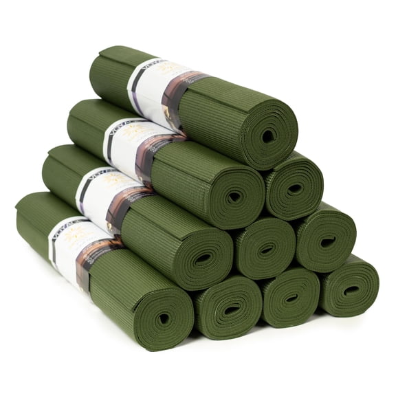 Voyage Yoga Mat 10 Pack, 72 x 24 Inch Bulk Non Slip Exercise Mats for Studio Gym Home, 5mm Thick Durable Anti-Tear Fitness Mats, Green