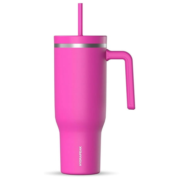 Voyager 40 Oz Stainless Steel with Handle, Insulated Water Bottle With Straw & Lid, Cupholder Friendly Reusable Travel Mug (Fuchsia)
