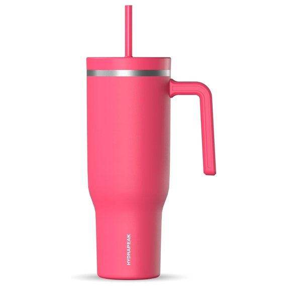 Voyager 40 Oz Stainless Steel with Handle, Insulated Water Bottle With Straw & Lid, Cupholder Friendly Reusable Travel Mug (Hot Pink)