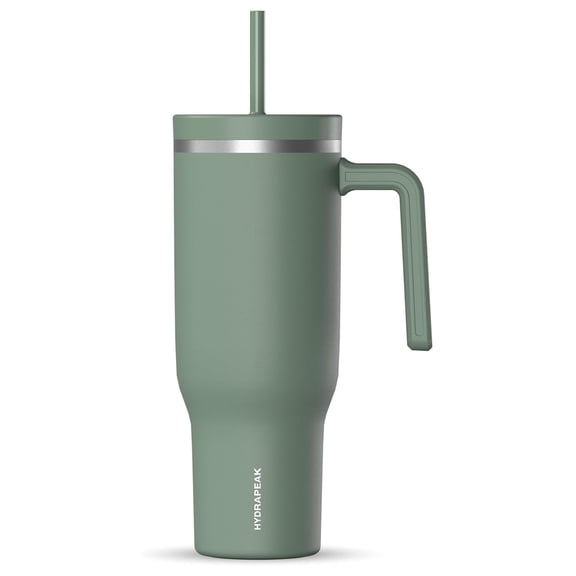 Voyager 40 Oz Stainless Steel with Handle, Insulated Water Bottle With Straw & Lid, Cupholder Friendly Reusable Travel Mug (Sage Leaf)