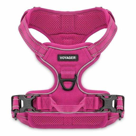 Voyager Dog Harness Dual Leash Attachment No-Pull Control Adjustable Soft but Strong Pet Harness for Medium and Large Dogs with 3M Reflective Technology - Fuchsia, L (Chest: 25 - 30")