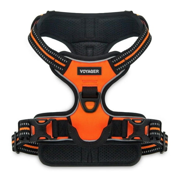 Voyager Dog Harness Dual Leash Attachment No-Pull Control Adjustable Soft but Strong Pet Harness for Medium and Large Dogs with 3M Reflective Technology - Orange, S (Chest: 16 - 20")