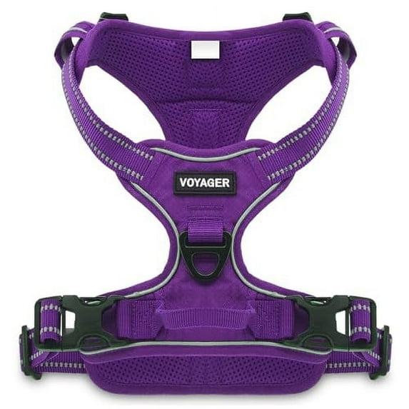 Voyager Dog Harness Dual Leash Attachment No-Pull Control Adjustable Soft But Strong Pet Harness For Medium And Large Dogs With 3M Reflective Technology - Purple Lattice, XL (Chest: 28 - 37")
