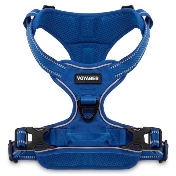 Voyager Dog Harness Dual Leash Attachment No-Pull Control Adjustable Soft but Strong Pet Harness for Medium and Large Dogs with 3M Reflective Technology - Royal Blue Lattice, M (Chest: 20 - 25")