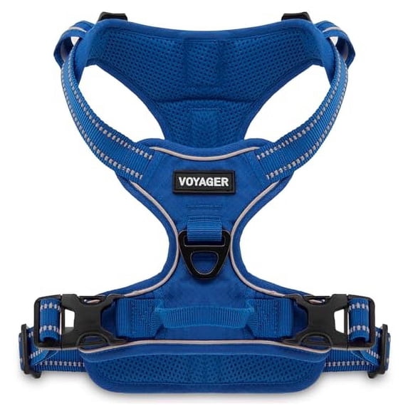 Voyager Dog Harness Dual Leash Attachment No-Pull Control Adjustable Soft but Strong Pet Harness for Medium and Large Dogs with 3M Reflective Technology - Royal Blue Lattice, M (Chest: 20 - 25")