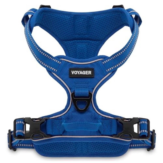 Voyager Dog Harness Dual Leash Attachment No-Pull Control Adjustable Soft but Strong Pet Harness for Medium and Large Dogs with 3M Reflective Technology - Royal Blue Lattice, XL (Chest: 28 - 37")