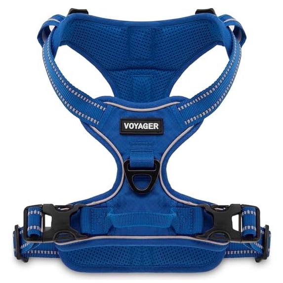 Voyager Dog Harness Dual Leash Attachment No-Pull Control Adjustable Soft but Strong Pet Harness for Medium and Large Dogs with 3M Reflective Technology - Royal Blue Lattice, XL (Chest: 28 - 37")