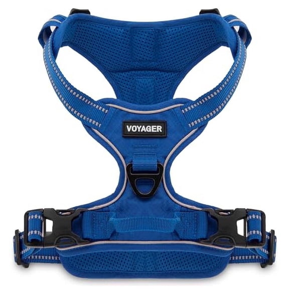Voyager Dog Harness Dual Leash Attachment No-Pull Control Adjustable Soft but Strong Pet Harness for Medium and Large Dogs with 3M Reflective Technology - Royal Blue Lattice, XL (Chest: 28 - 37")