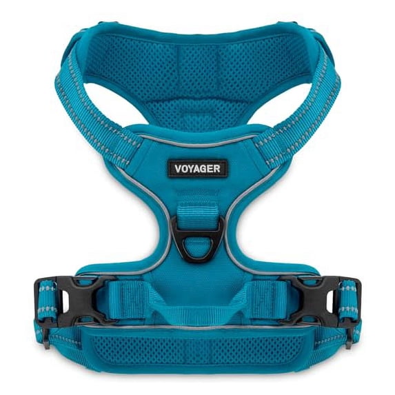 Voyager Dog Harness Dual Leash Attachment No-Pull Control Adjustable Soft but Strong Pet Harness for Medium and Large Dogs with 3M Reflective Technology - Turquoise, L (Chest: 25 - 30")