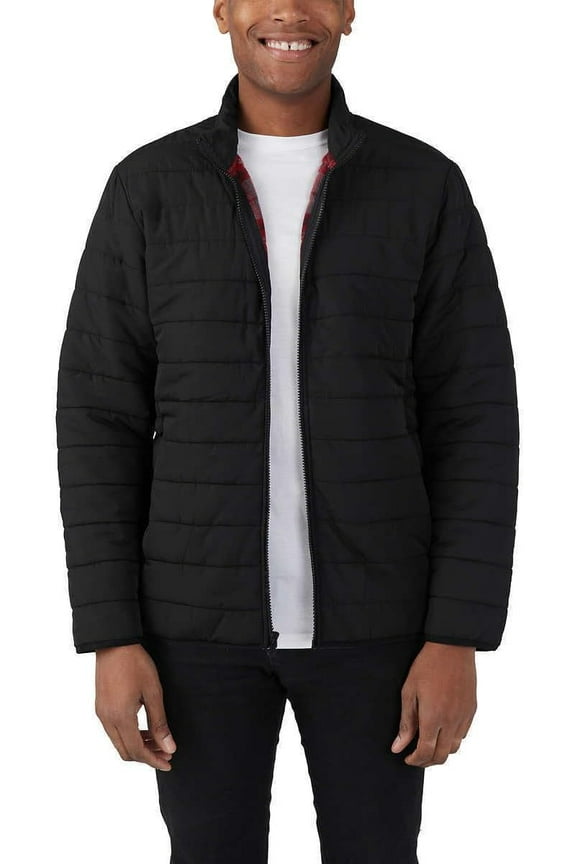 Men Fleece Lined Puffer Jacket | Black, Medium
