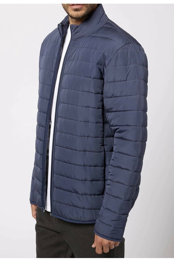 Voyager Men's Full Zip Water Resistant Fleece Lined Puffer Jacket, Navy Medium