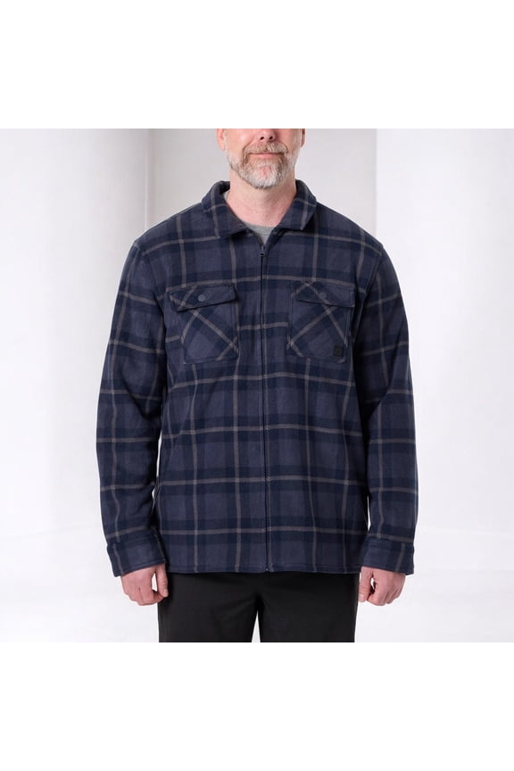 Mens Full Zip Lined Shirt Jacket Blue Plaid Medium Warm Outerwear
