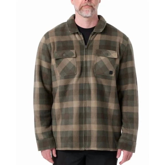Voyager Mens Full Zip Lined Shirt Jacket Green Plaid Medium Warm Outerwear