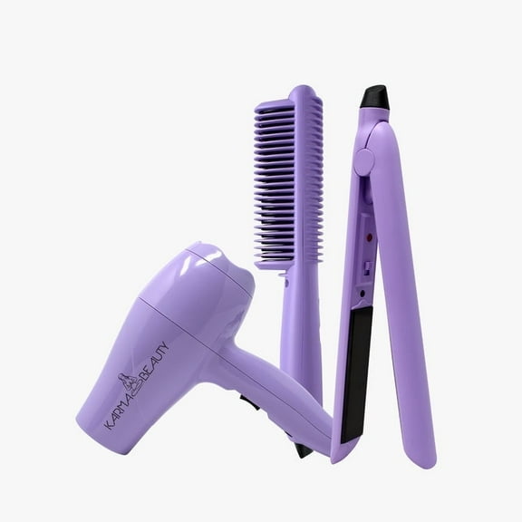Karma Beauty Voyager Travel Set | Hair Styling Tools with Mini Nano Flat Iron, Hair Straightener, Straightening Comb Brush & Portable Travel Hair Dryer | Compact Hair Styling Kit for Women & Girls