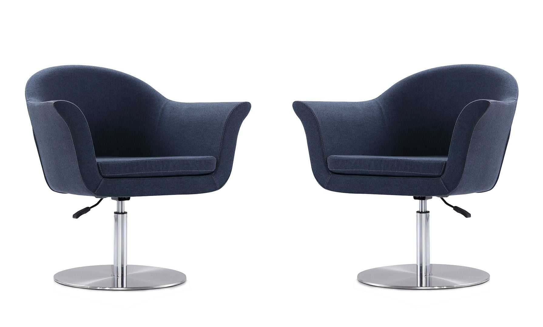 Smokey Blue Polyester Swivel Accent Chair with Brushed Metal Base