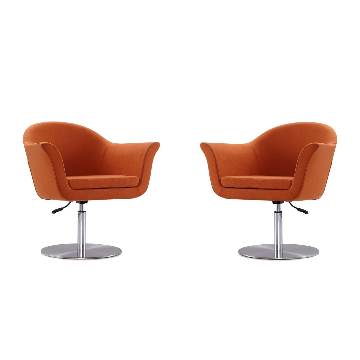 Mid-Century Modern Voyager Orange Swivel Accent Chair with Brushed Metal Base